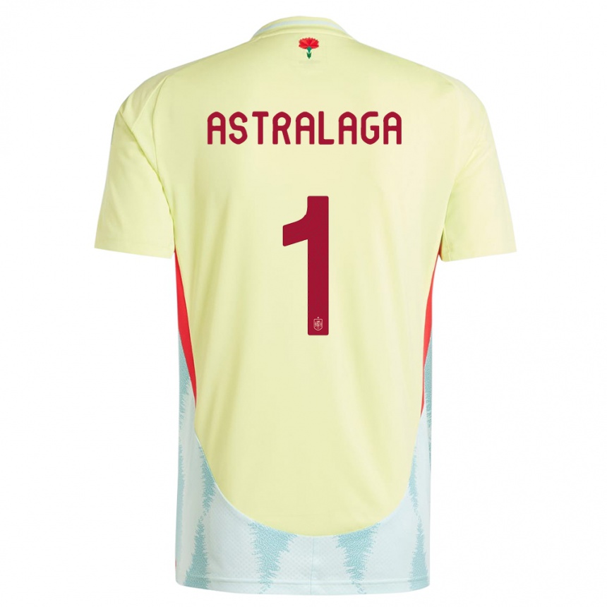 Kinder Fußball Spanien Ander Astralaga #1 Gelb Auswärtstrikot Trikot 24-26 T-Shirt Luxemburg
