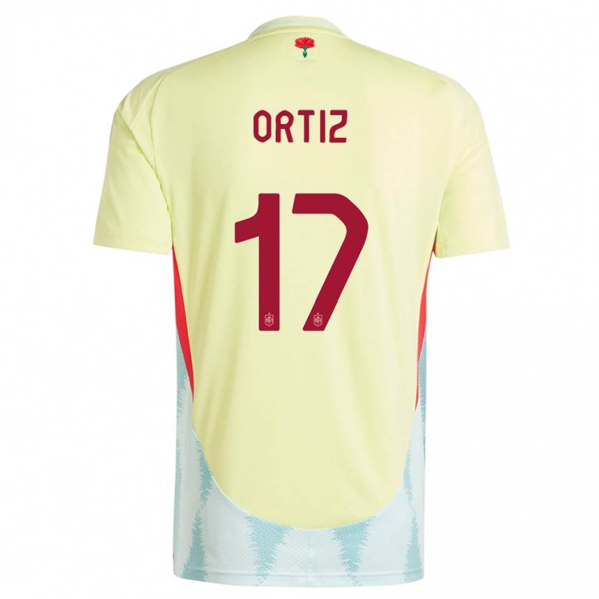 Kinder Fußball Spanien Angel Ortiz #17 Gelb Auswärtstrikot Trikot 24-26 T-Shirt Luxemburg