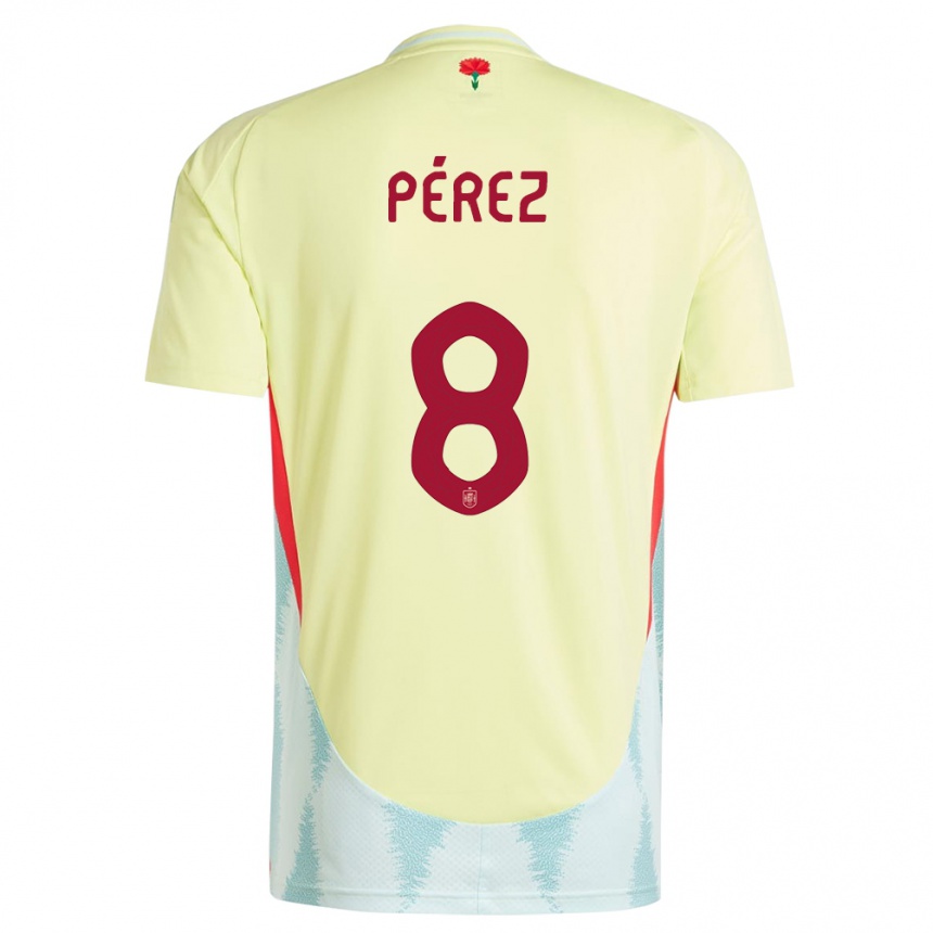 Kinder Fußball Spanien Dani Perez #8 Gelb Auswärtstrikot Trikot 24-26 T-Shirt Luxemburg