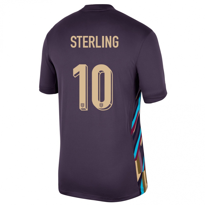 Kinder Fußball England Raheem Sterling #10 Dunkle Rosine Auswärtstrikot Trikot 24-26 T-Shirt Luxemburg