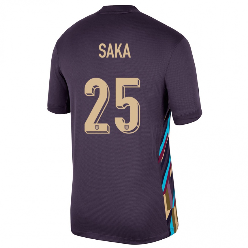 Kinder Fußball England Bukayo Saka #25 Dunkle Rosine Auswärtstrikot Trikot 24-26 T-Shirt Luxemburg