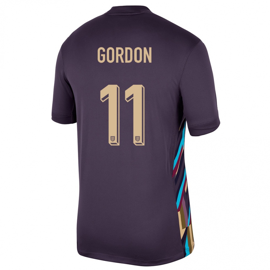 Kinder Fußball England Anthony Gordon #11 Dunkle Rosine Auswärtstrikot Trikot 24-26 T-Shirt Luxemburg