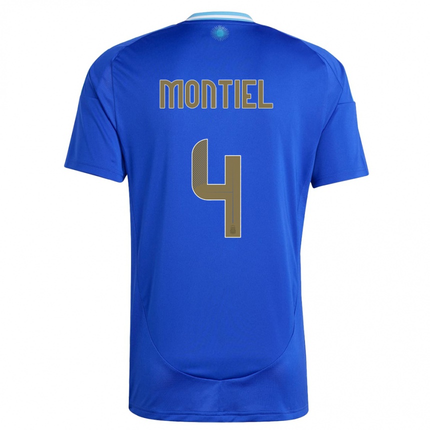Kinder Fußball Argentinien Gonzalo Montiel #4 Blau Auswärtstrikot Trikot 24-26 T-Shirt Luxemburg