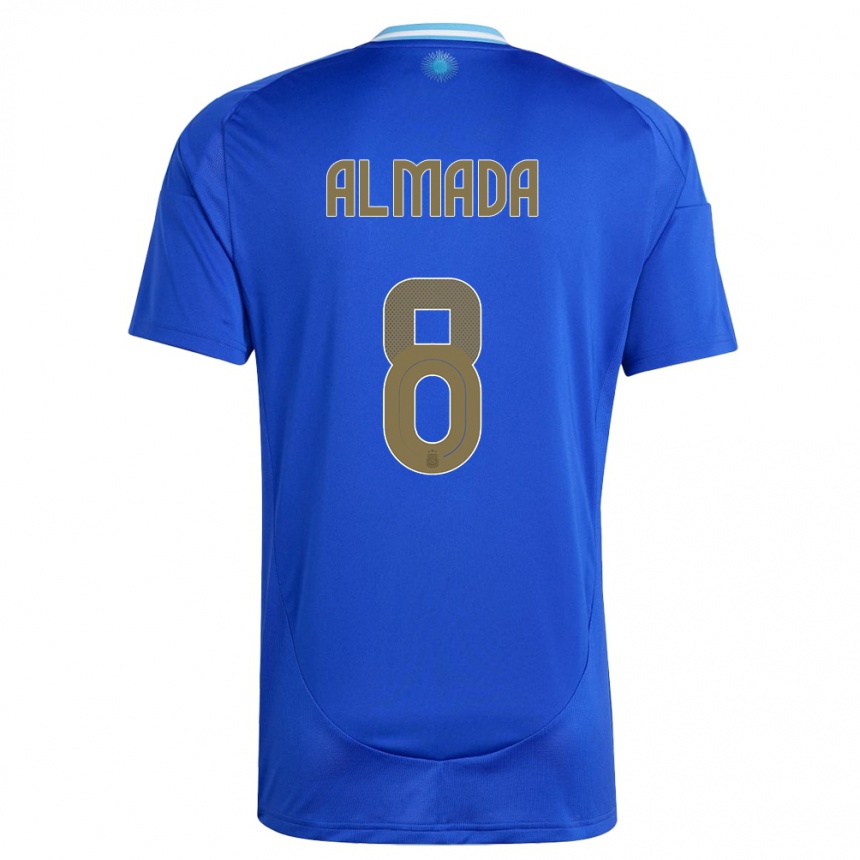 Kinder Fußball Argentinien Thiago Almada #8 Blau Auswärtstrikot Trikot 24-26 T-Shirt Luxemburg