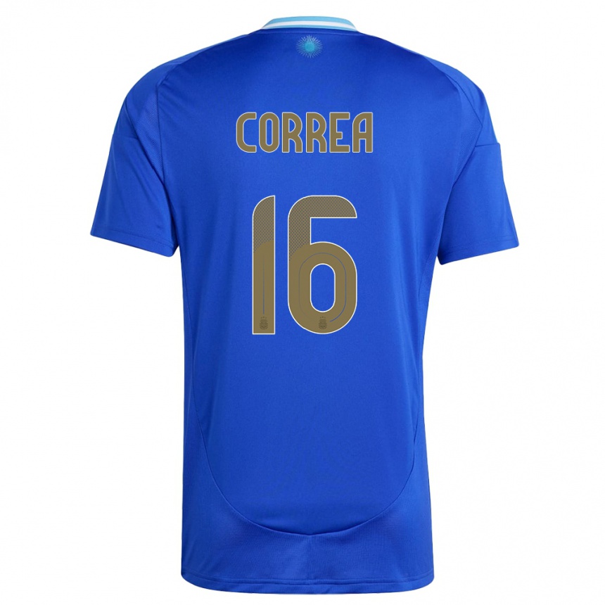 Kinder Fußball Argentinien Angel Correa #16 Blau Auswärtstrikot Trikot 24-26 T-Shirt Luxemburg