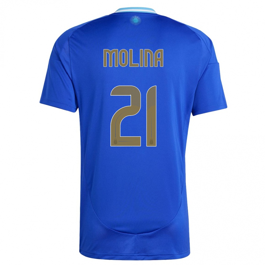 Kinder Fußball Argentinien Nahuel Molina #21 Blau Auswärtstrikot Trikot 24-26 T-Shirt Luxemburg