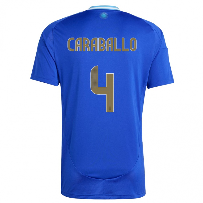 Kinder Fußball Argentinien Brian Caraballo #4 Blau Auswärtstrikot Trikot 24-26 T-Shirt Luxemburg