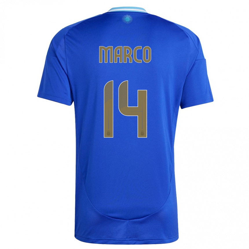 Kinder Fußball Argentinien Francisco Marco #14 Blau Auswärtstrikot Trikot 24-26 T-Shirt Luxemburg