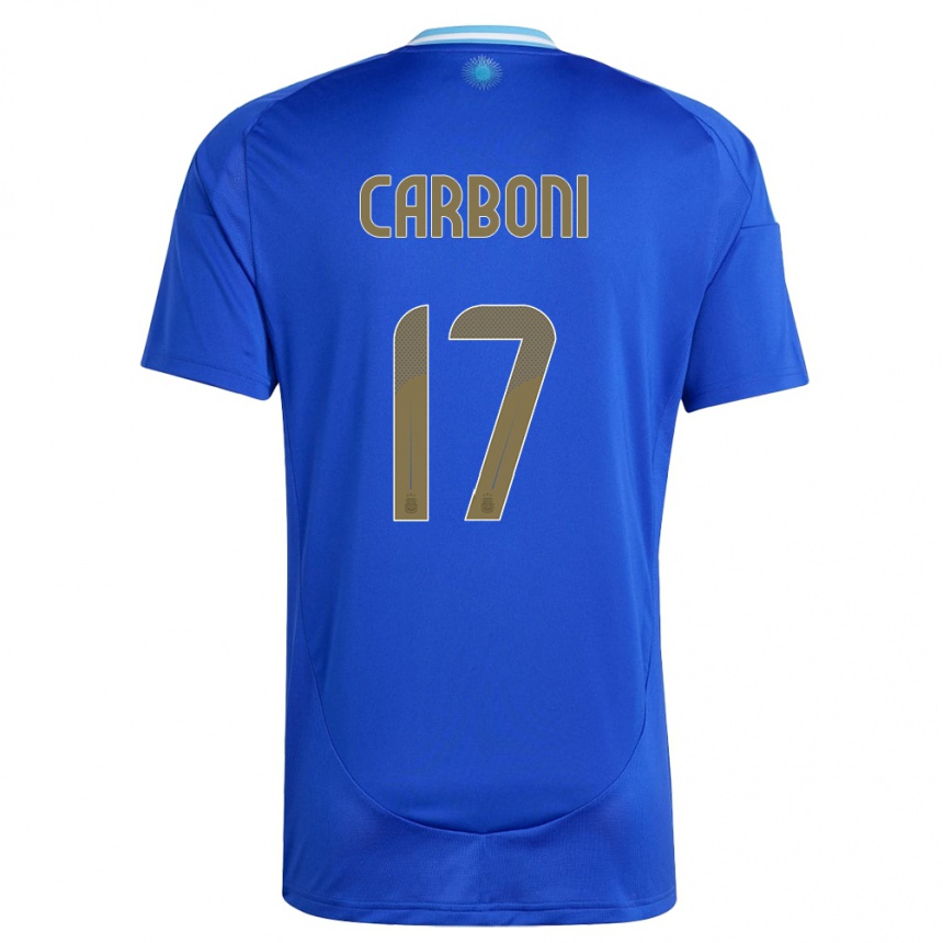 Kinder Fußball Argentinien Valentin Carboni #17 Blau Auswärtstrikot Trikot 24-26 T-Shirt Luxemburg