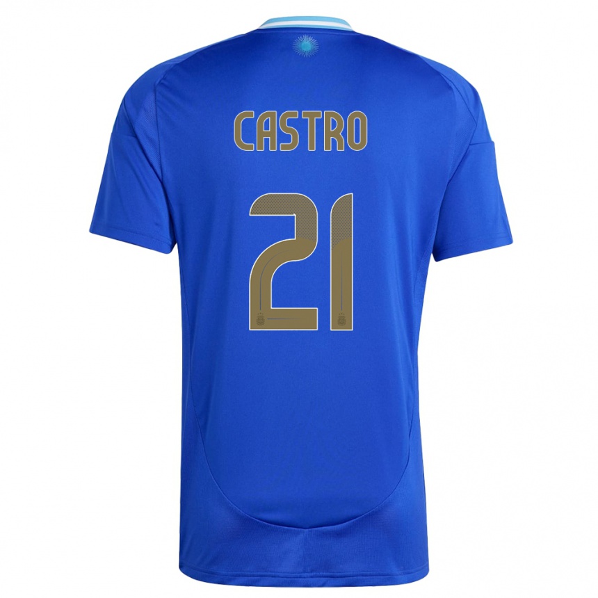 Kinder Fußball Argentinien Santiago Castro #21 Blau Auswärtstrikot Trikot 24-26 T-Shirt Luxemburg