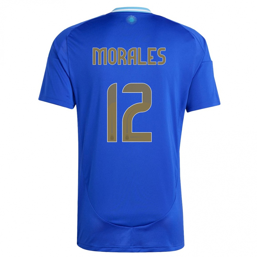 Kinder Fußball Argentinien Lautaro Morales #12 Blau Auswärtstrikot Trikot 24-26 T-Shirt Luxemburg
