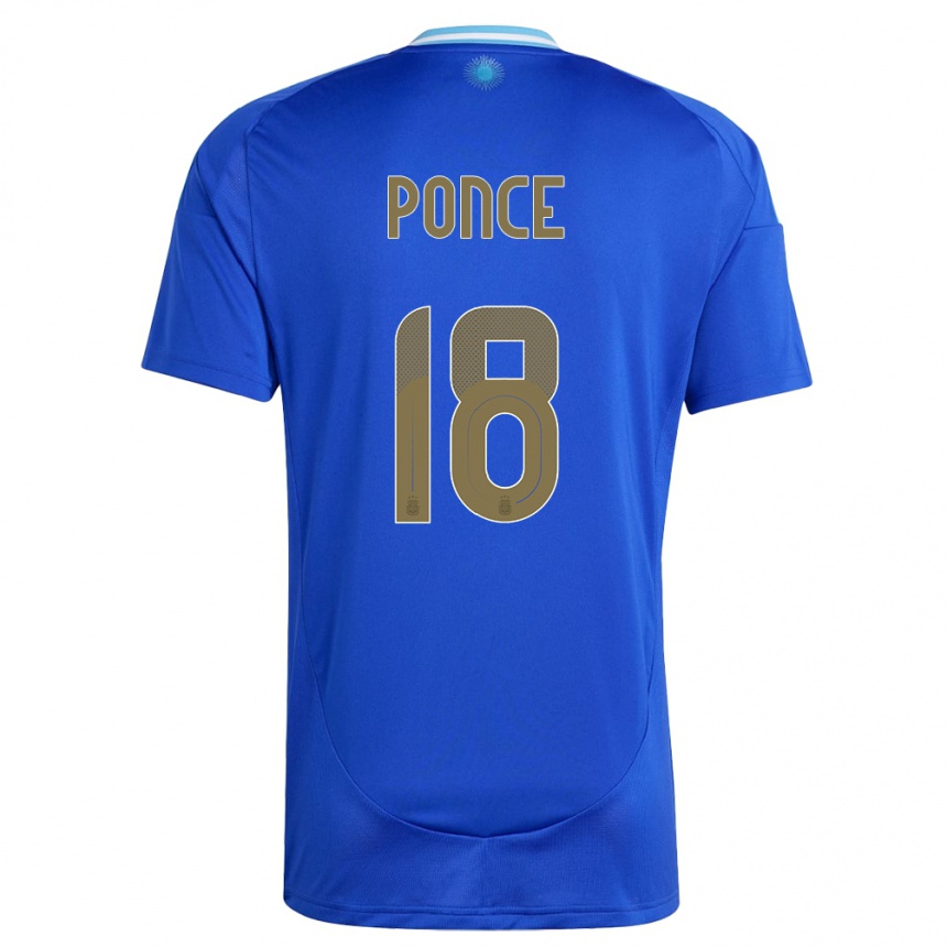 Kinder Fußball Argentinien Ezequiel Ponce #18 Blau Auswärtstrikot Trikot 24-26 T-Shirt Luxemburg