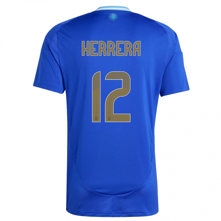 Kinder Fußball Argentinien Franco Herrera #12 Blau Auswärtstrikot Trikot 24-26 T-Shirt Luxemburg
