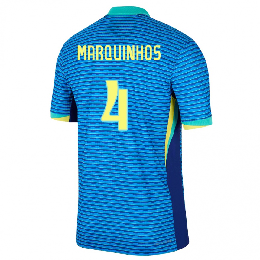 Kinder Fußball Brasilien Marquinhos #4 Blau Auswärtstrikot Trikot 24-26 T-Shirt Luxemburg