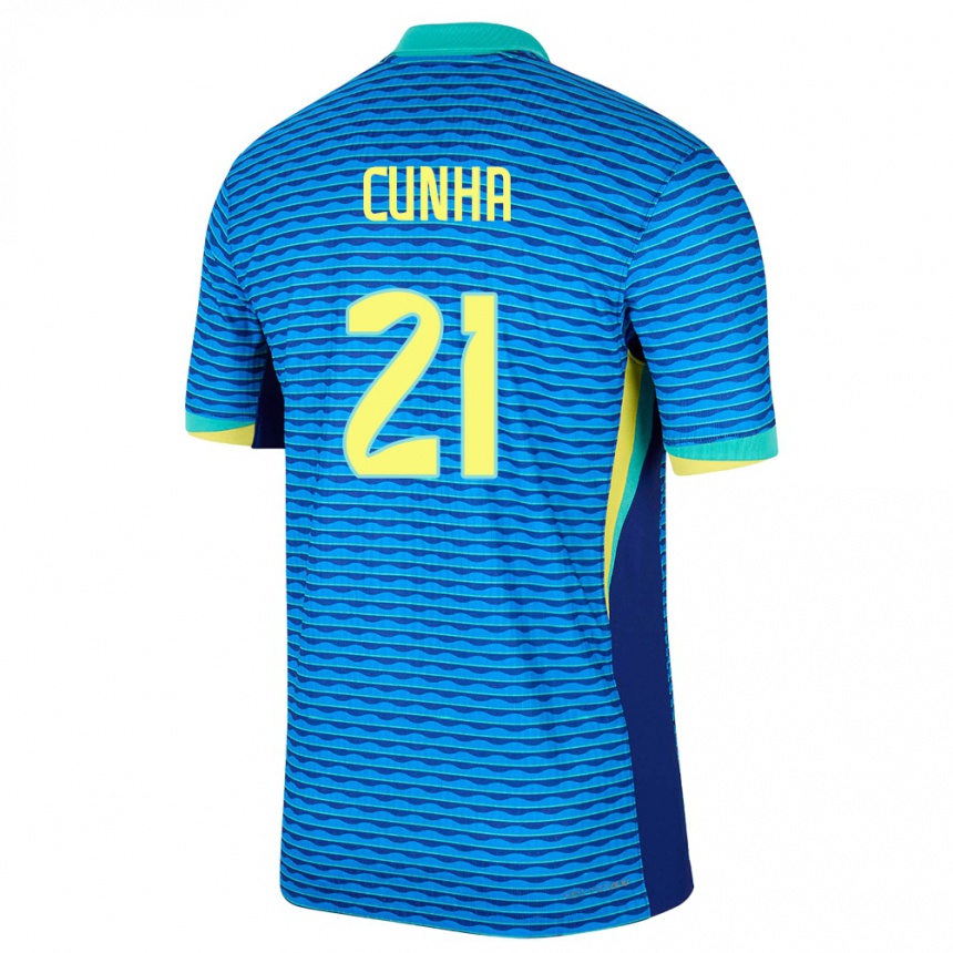 Kinder Fußball Brasilien Matheus Cunha #21 Blau Auswärtstrikot Trikot 24-26 T-Shirt Luxemburg