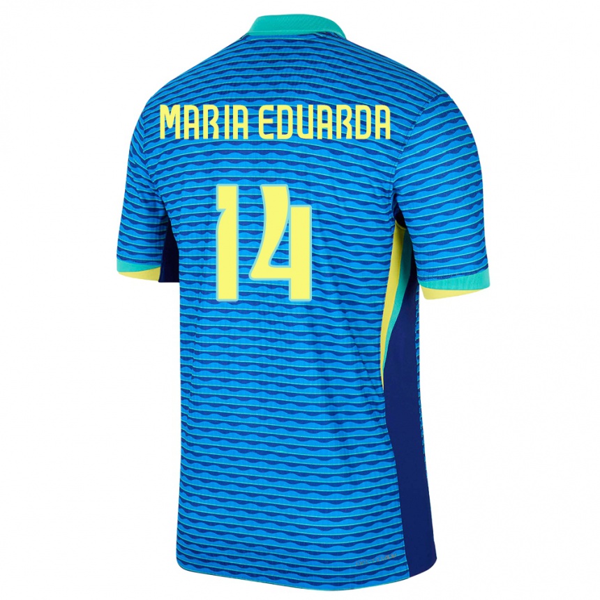 Kinder Fußball Brasilien Maria Eduarda #14 Blau Auswärtstrikot Trikot 24-26 T-Shirt Luxemburg