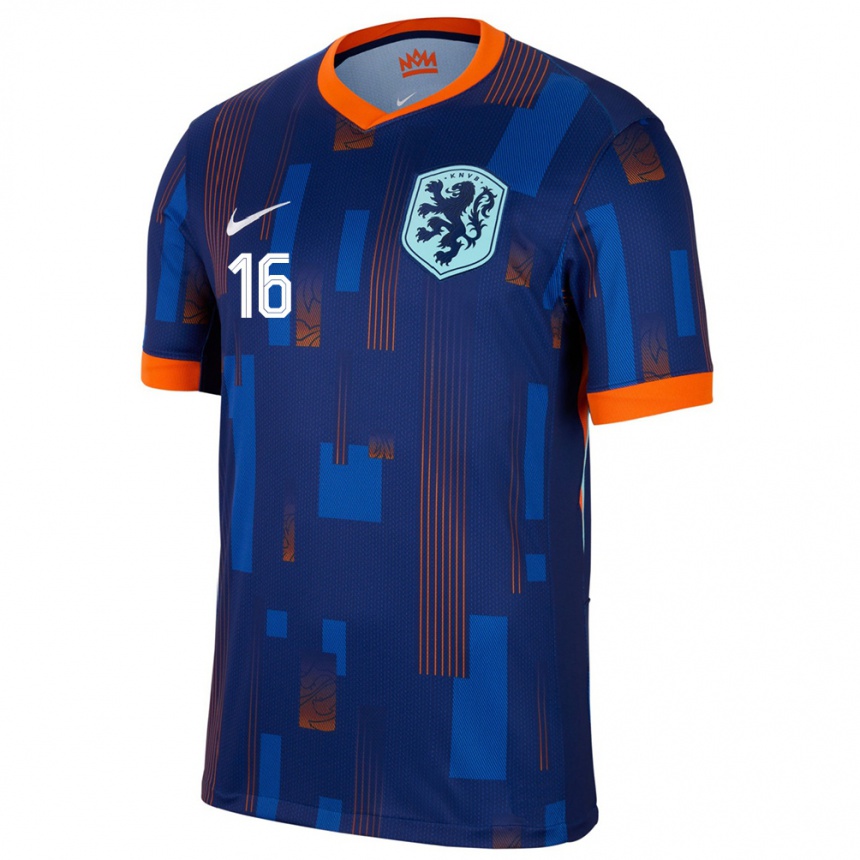 Kinder Fußball Niederlande Ryan Gravenberch #16 Blau Auswärtstrikot Trikot 24-26 T-Shirt Luxemburg