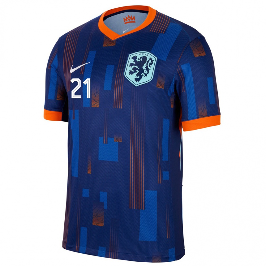 Kinder Fußball Niederlande Damaris Egurrola #21 Blau Auswärtstrikot Trikot 24-26 T-Shirt Luxemburg