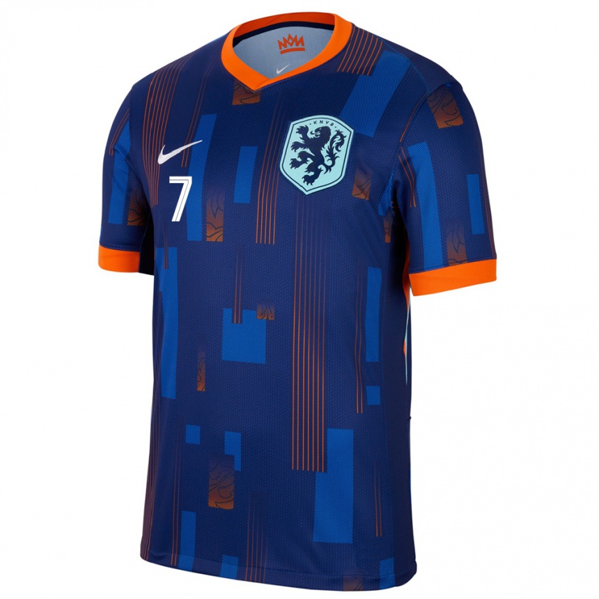 Kinder Fußball Niederlande Steven Bergwijn #7 Blau Auswärtstrikot Trikot 24-26 T-Shirt Luxemburg