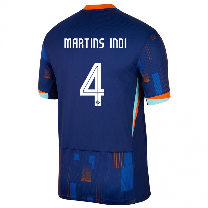 Kinder Fußball Niederlande Bruno Martins Indi #4 Blau Auswärtstrikot Trikot 24-26 T-Shirt Luxemburg