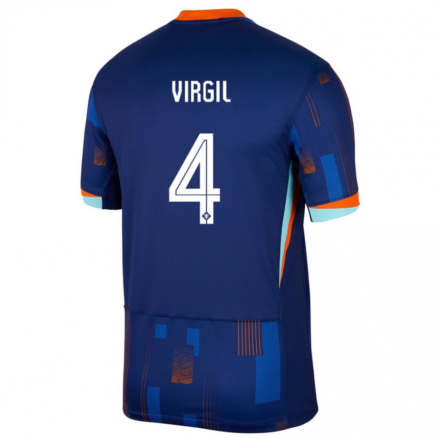 Kinder Fußball Niederlande Virgil Van Dijk #4 Blau Auswärtstrikot Trikot 24-26 T-Shirt Luxemburg