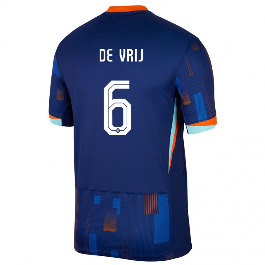 Kinder Fußball Niederlande Stefan De Vrij #6 Blau Auswärtstrikot Trikot 24-26 T-Shirt Luxemburg