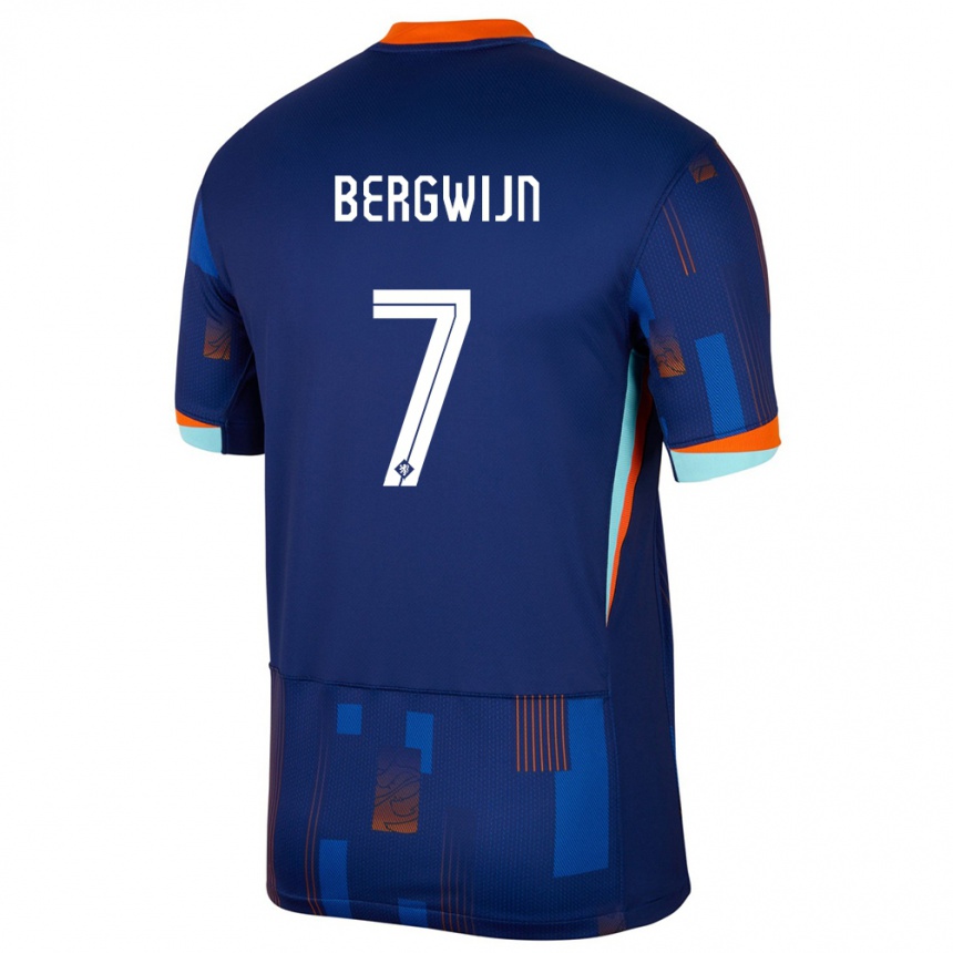Kinder Fußball Niederlande Steven Bergwijn #7 Blau Auswärtstrikot Trikot 24-26 T-Shirt Luxemburg