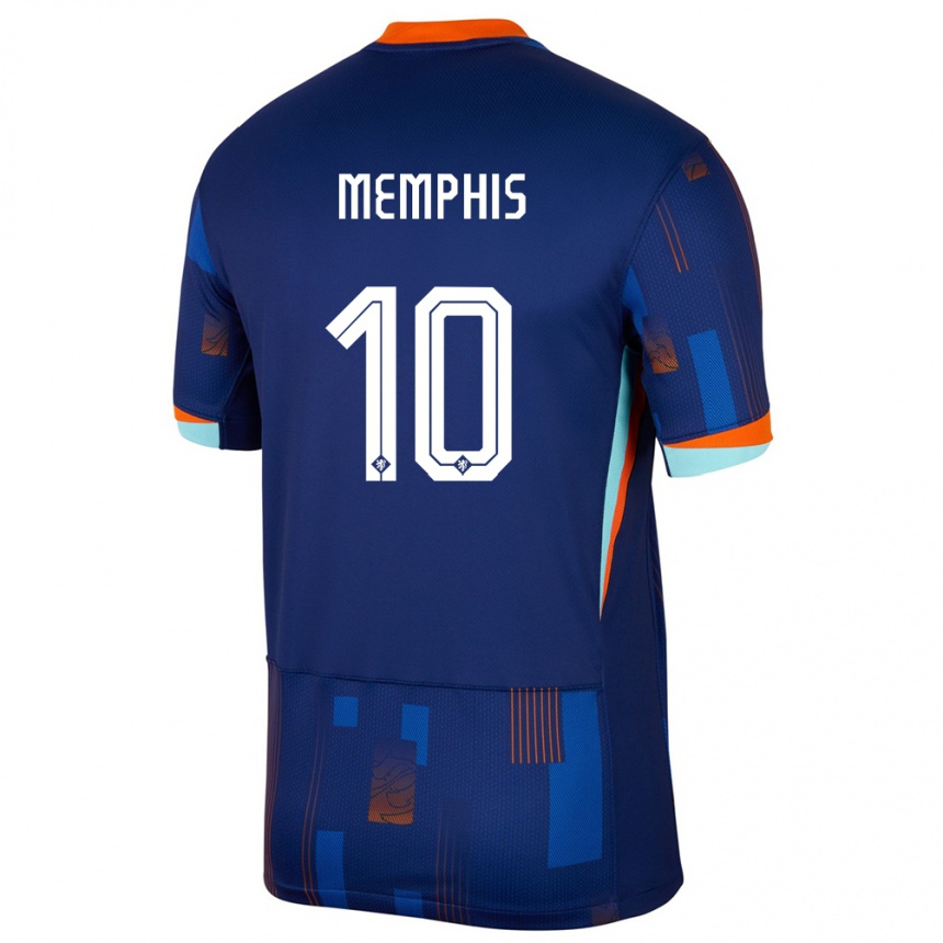 Kinder Fußball Niederlande Memphis Depay #10 Blau Auswärtstrikot Trikot 24-26 T-Shirt Luxemburg