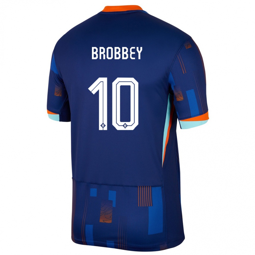 Kinder Fußball Niederlande Brian Brobbey #10 Blau Auswärtstrikot Trikot 24-26 T-Shirt Luxemburg
