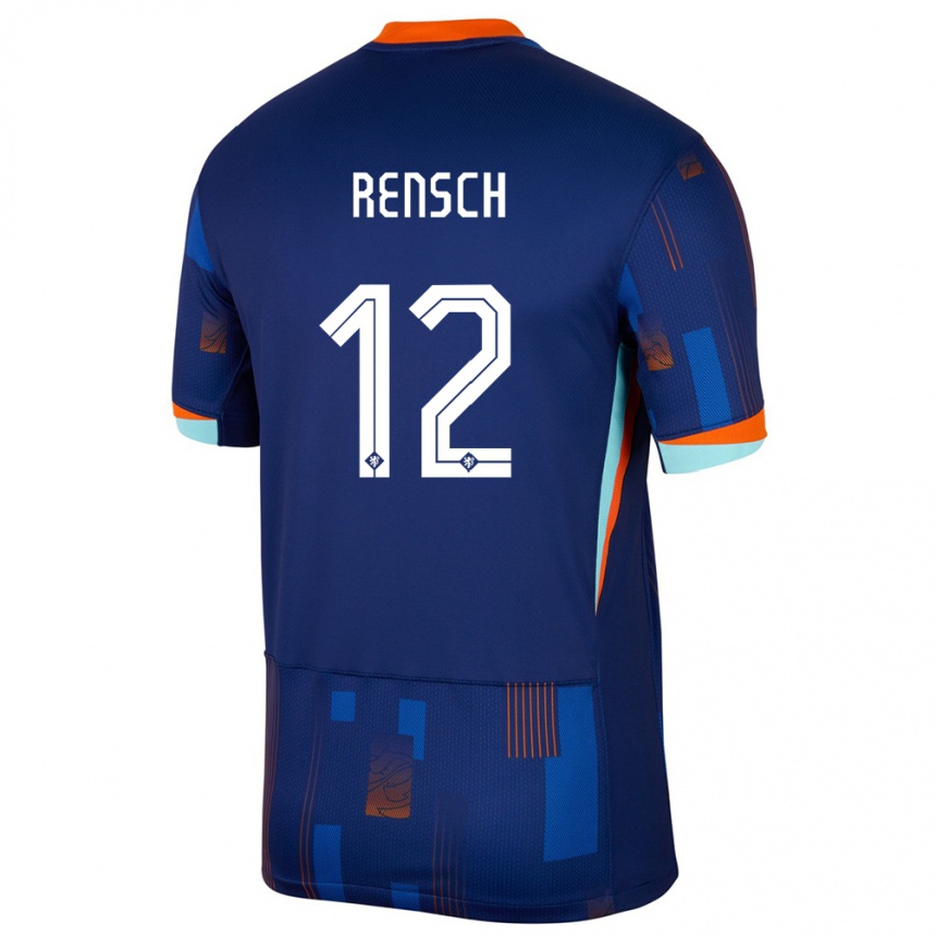 Kinder Fußball Niederlande Devyne Rensch #12 Blau Auswärtstrikot Trikot 24-26 T-Shirt Luxemburg