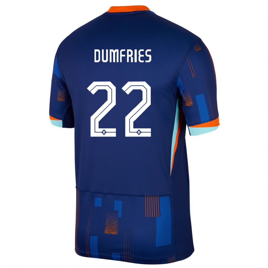 Kinder Fußball Niederlande Denzel Dumfries #22 Blau Auswärtstrikot Trikot 24-26 T-Shirt Luxemburg