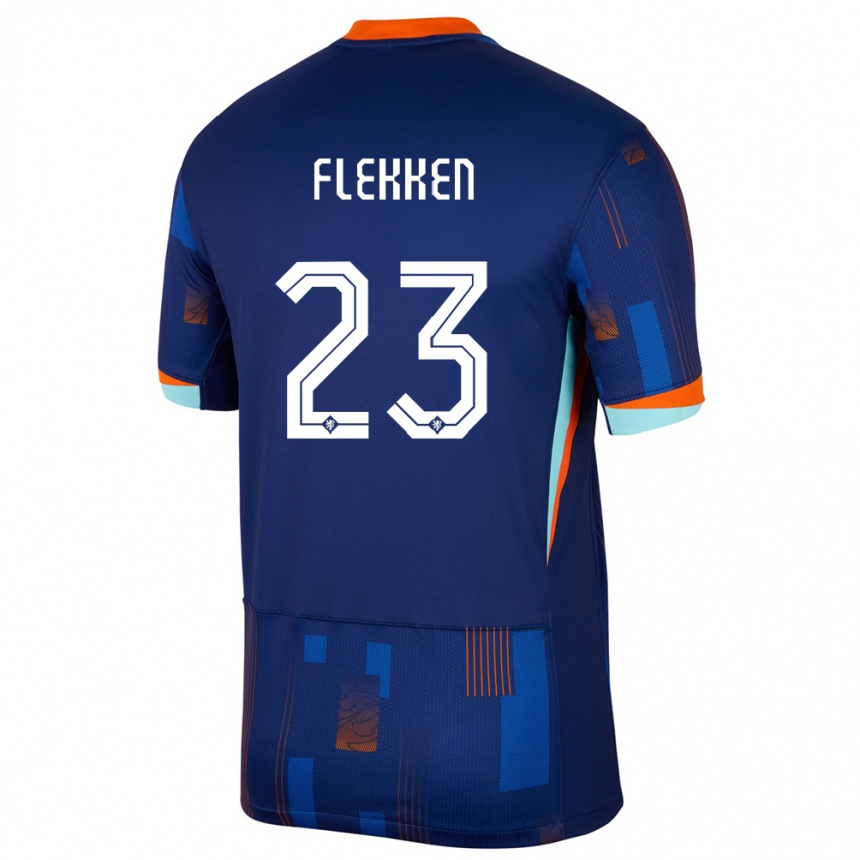 Kinder Fußball Niederlande Mark Flekken #23 Blau Auswärtstrikot Trikot 24-26 T-Shirt Luxemburg