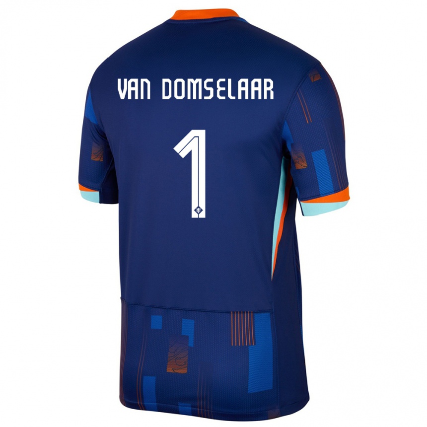 Kinder Fußball Niederlande Daphne Van Domselaar #1 Blau Auswärtstrikot Trikot 24-26 T-Shirt Luxemburg