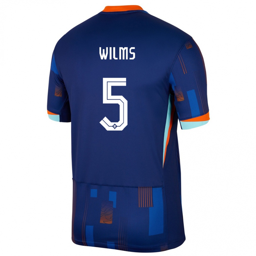 Kinder Fußball Niederlande Lynn Wilms #5 Blau Auswärtstrikot Trikot 24-26 T-Shirt Luxemburg
