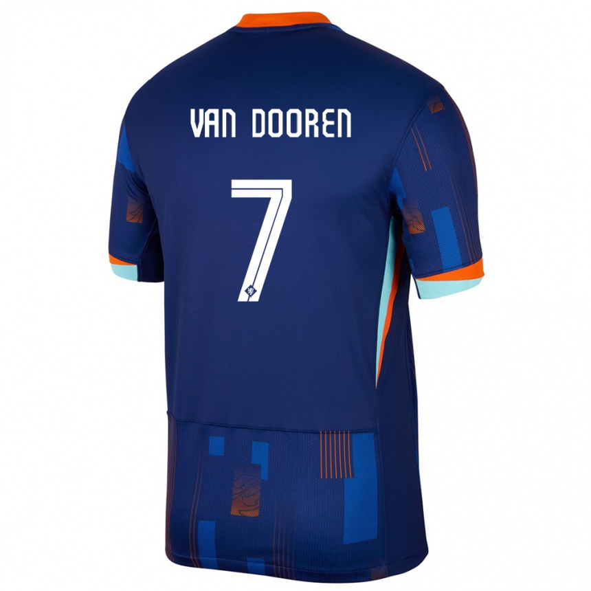 Kinder Fußball Niederlande Kayleigh Van Dooren #7 Blau Auswärtstrikot Trikot 24-26 T-Shirt Luxemburg