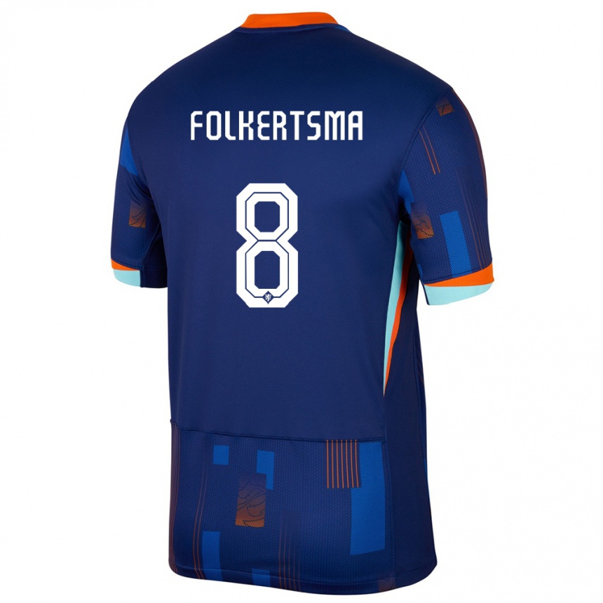 Kinder Fußball Niederlande Sisca Folkertsma #8 Blau Auswärtstrikot Trikot 24-26 T-Shirt Luxemburg