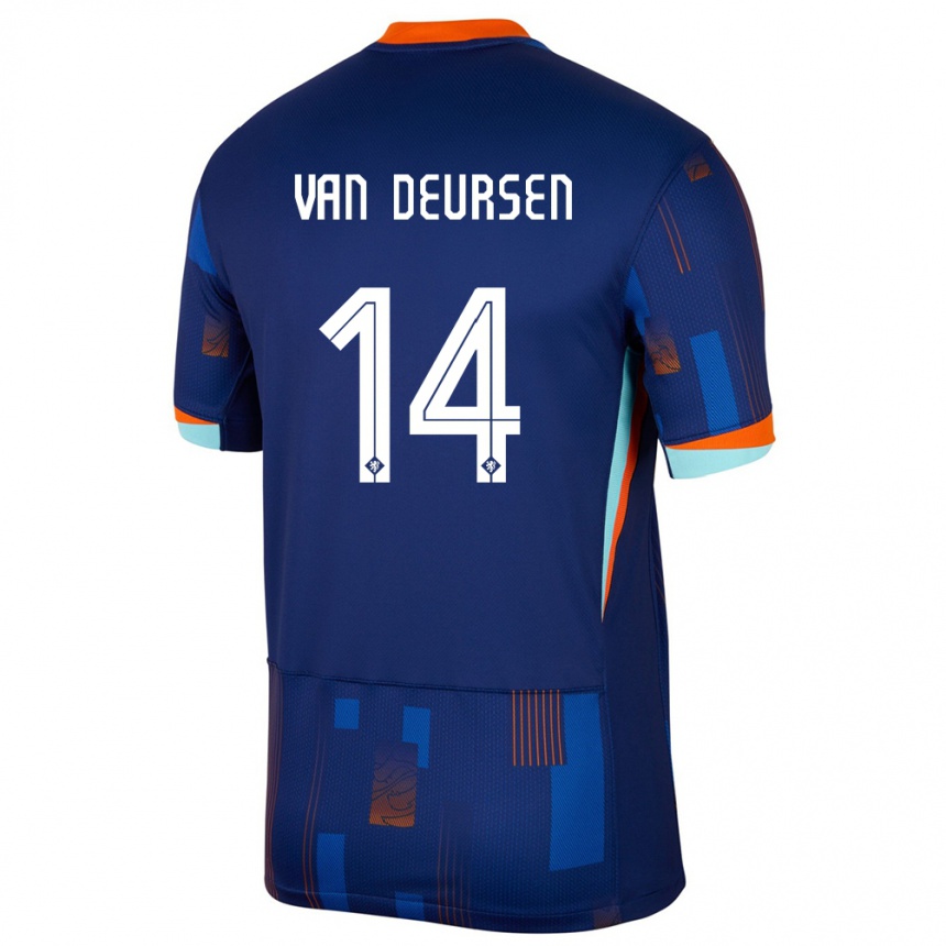 Kinder Fußball Niederlande Eva Van Deursen #14 Blau Auswärtstrikot Trikot 24-26 T-Shirt Luxemburg