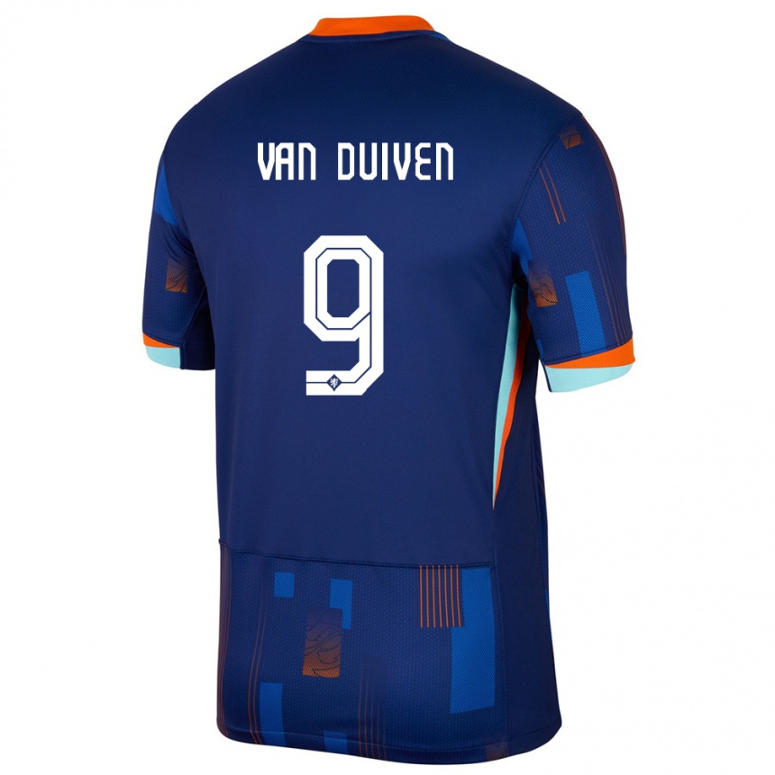 Kinder Fußball Niederlande Jason Van Duiven #9 Blau Auswärtstrikot Trikot 24-26 T-Shirt Luxemburg
