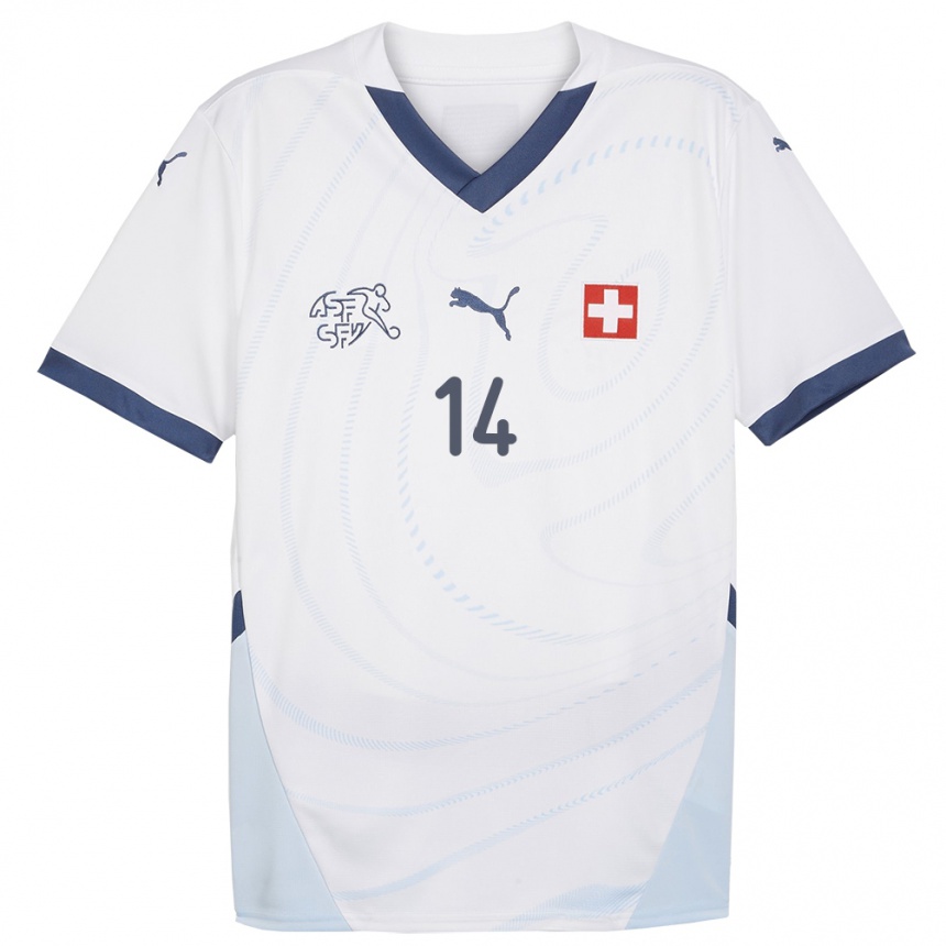 Kinder Fußball Schweiz Mohamed Zeki Amdouni #14 Weiß Auswärtstrikot Trikot 24-26 T-Shirt Luxemburg