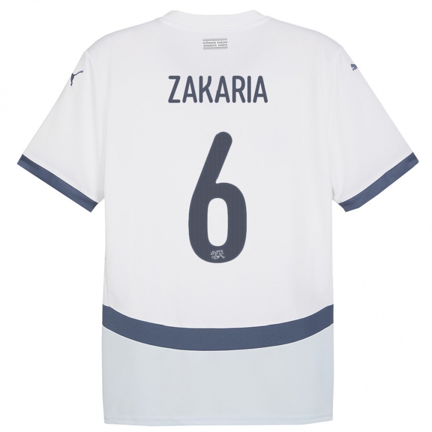 Kinder Fußball Schweiz Denis Zakaria #6 Weiß Auswärtstrikot Trikot 24-26 T-Shirt Luxemburg