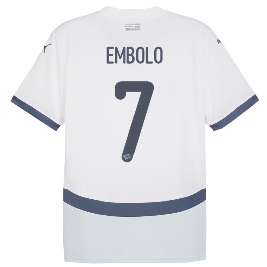 Kinder Fußball Schweiz Breel Embolo #7 Weiß Auswärtstrikot Trikot 24-26 T-Shirt Luxemburg