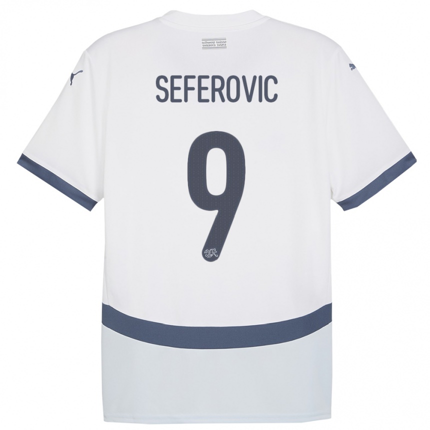 Kinder Fußball Schweiz Haris Seferovic #9 Weiß Auswärtstrikot Trikot 24-26 T-Shirt Luxemburg