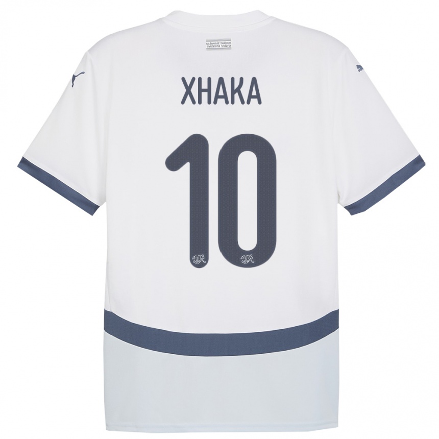 Kinder Fußball Schweiz Granit Xhaka #10 Weiß Auswärtstrikot Trikot 24-26 T-Shirt Luxemburg