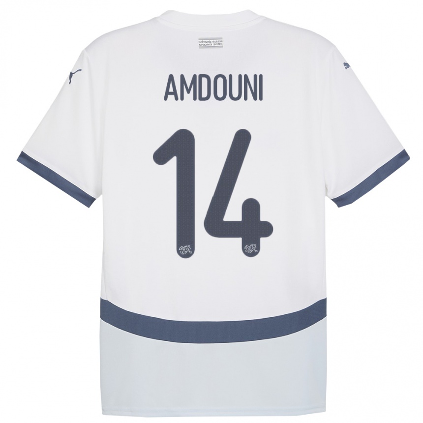 Kinder Fußball Schweiz Mohamed Zeki Amdouni #14 Weiß Auswärtstrikot Trikot 24-26 T-Shirt Luxemburg