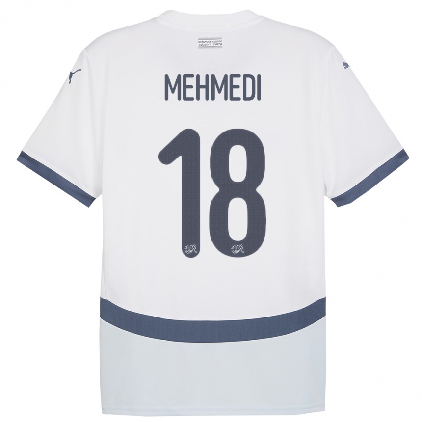Kinder Fußball Schweiz Admir Mehmedi #18 Weiß Auswärtstrikot Trikot 24-26 T-Shirt Luxemburg