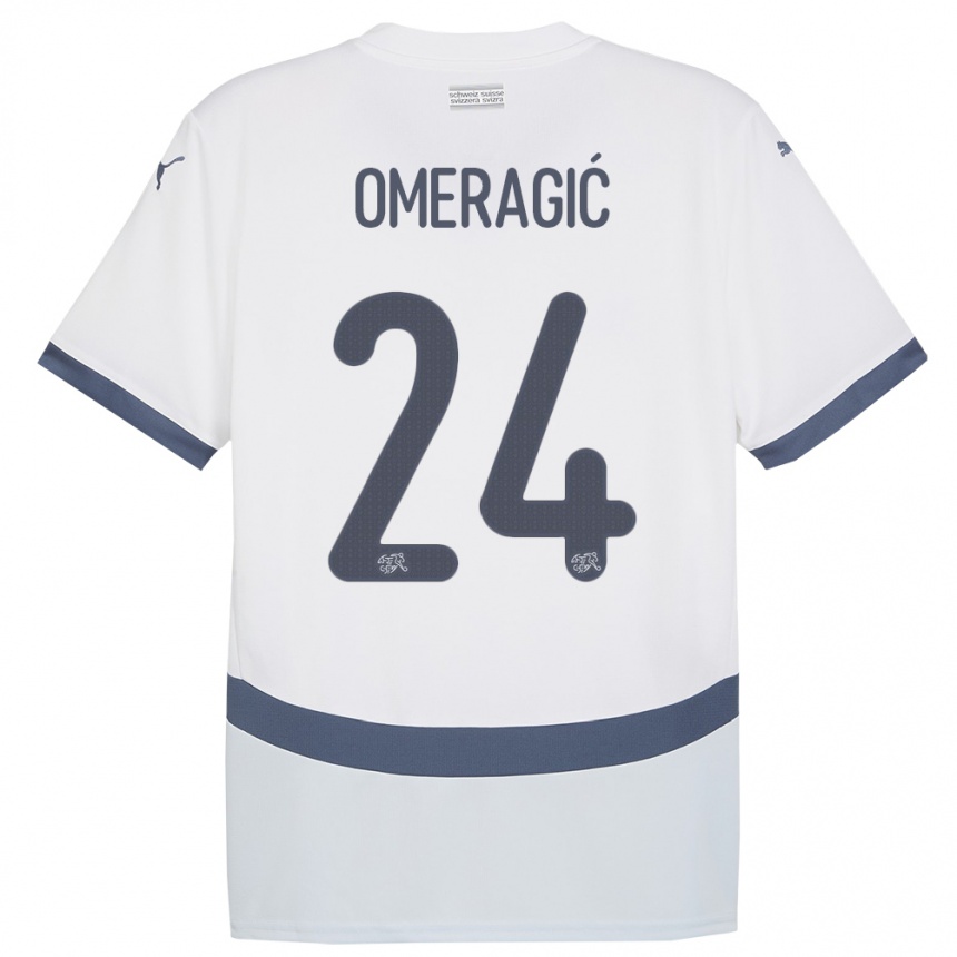 Kinder Fußball Schweiz Becir Omeragic #24 Weiß Auswärtstrikot Trikot 24-26 T-Shirt Luxemburg