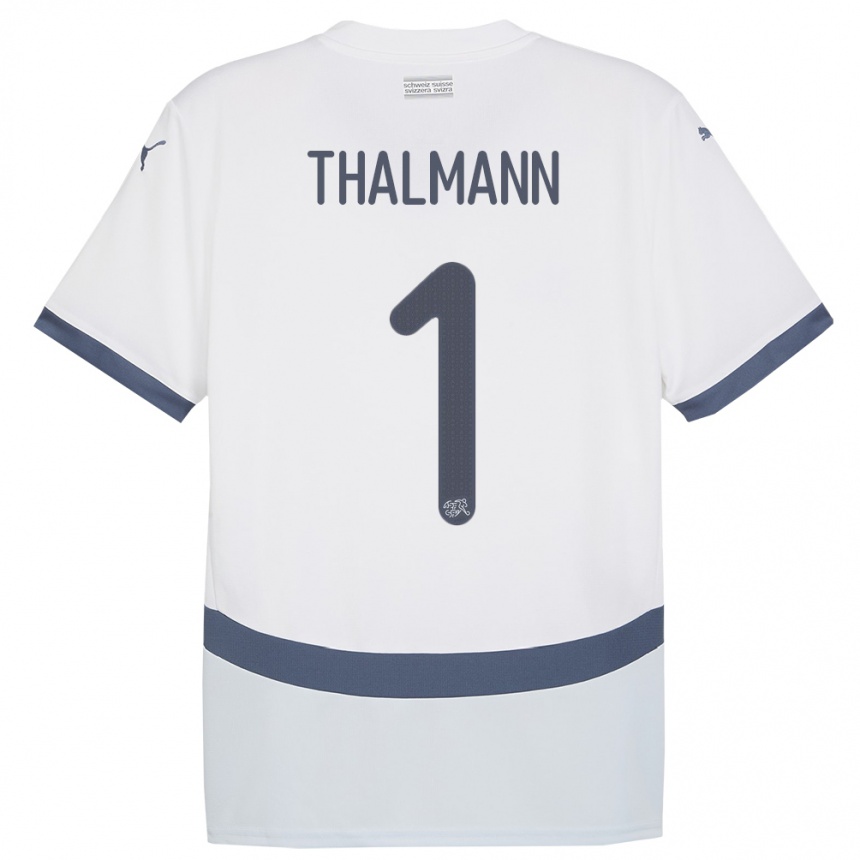 Kinder Fußball Schweiz Gaelle Thalmann #1 Weiß Auswärtstrikot Trikot 24-26 T-Shirt Luxemburg