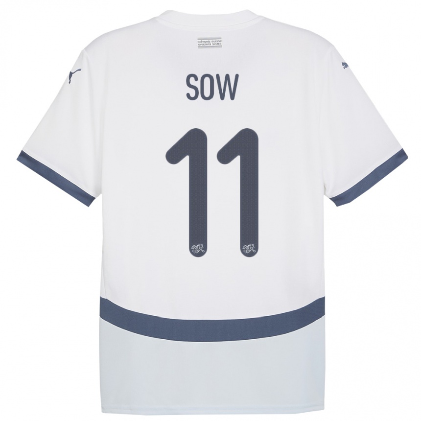 Kinder Fußball Schweiz Coumba Sow #11 Weiß Auswärtstrikot Trikot 24-26 T-Shirt Luxemburg