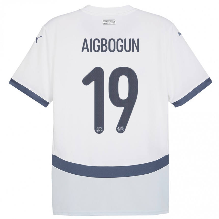 Kinder Fußball Schweiz Eseosa Aigbogun #19 Weiß Auswärtstrikot Trikot 24-26 T-Shirt Luxemburg