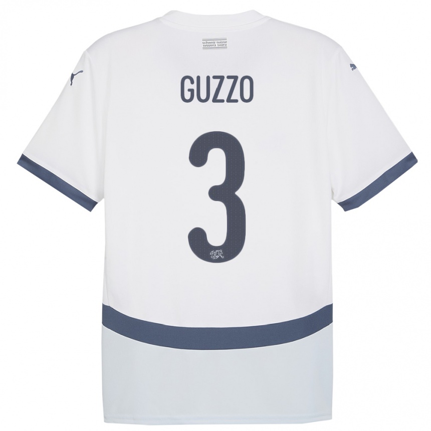Kinder Fußball Schweiz Ramon Guzzo #3 Weiß Auswärtstrikot Trikot 24-26 T-Shirt Luxemburg